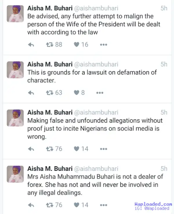 Aisha Buhari reacts to claims she bought Dollars and resold for profit